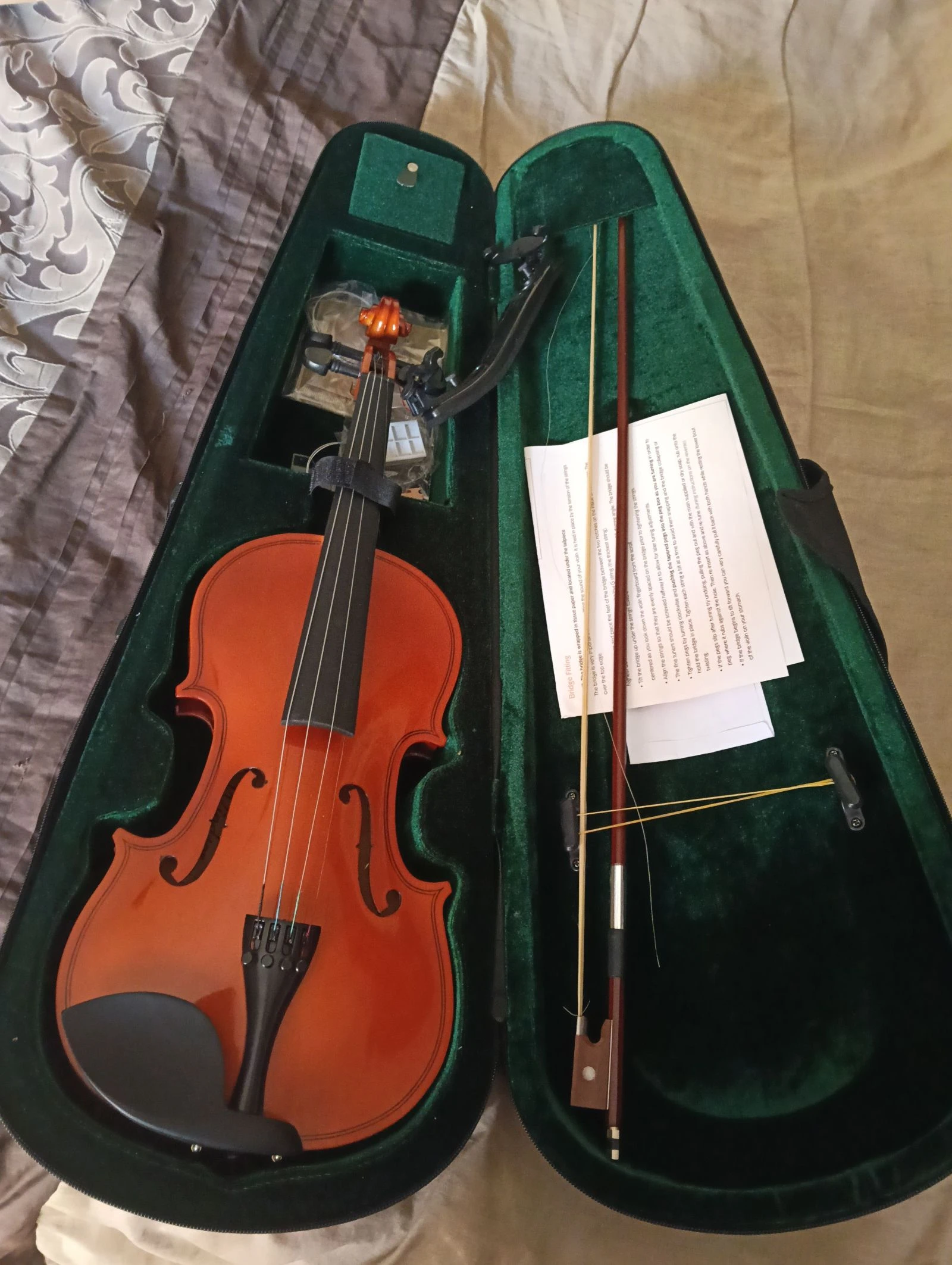 Set de conjunto de violín de estuche, tamaño completo, acabado brillante con arco y estuche 